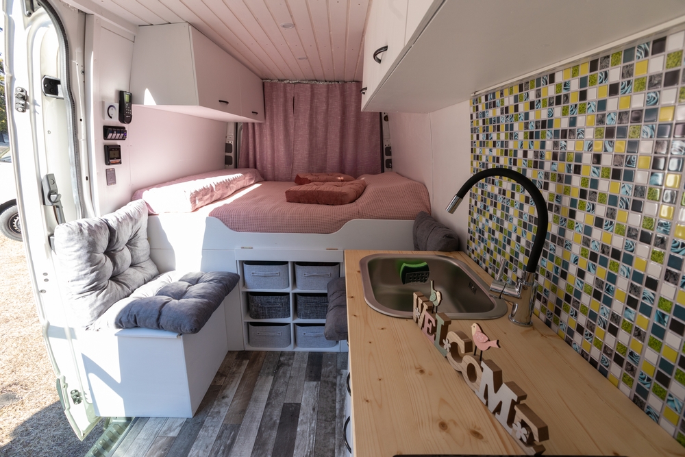 Customized Sprinter interior allows young woman to travel safely